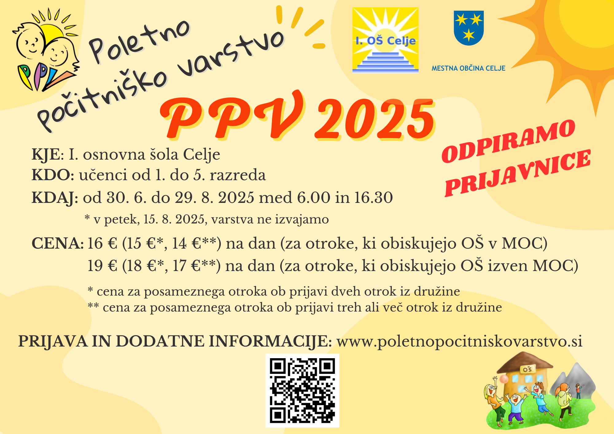 PPV 2025_popravek objava za poletno počitniško varstvo na I. osnovni šoli Celje. Informacije o prijavi